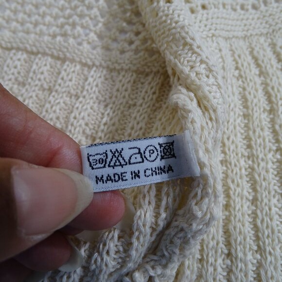 Lightweight Beige Open Knit Crochet Cardigan Sweater Women One Size Fits Most - Picture 5 of 9